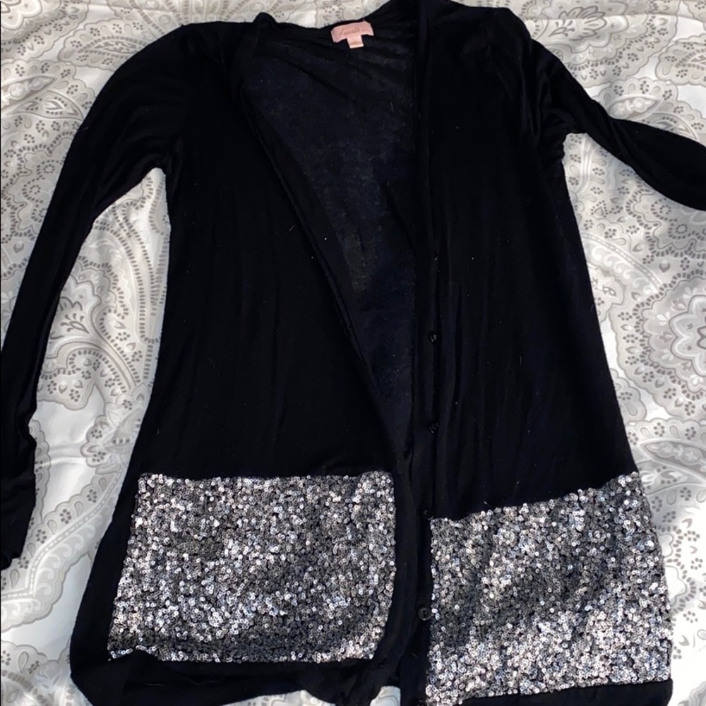 Lightweight button up cardigan with silver sequins
